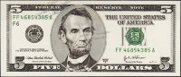 Банкнота США 5 долларов 2003A года.  Р.517в - UNC "FF-A"