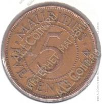 5-180	Маврикий 5 центов 1964г. КМ # 34 бронза 9,7гр 28,4мм