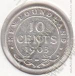 23-124 Ньюфаундленд 10 центов 1903 г. КМ # 8  серебро 2,3564гр. 