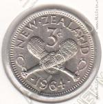 24-109 Новая Зеландия 3 пенса 1964г. КМ # 25.2 UNC медно-никелевая 1,41гр. 16,3мм