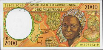 Банкнота Камерун 2000 франков 1994 года. P.203Eв - UNC - Банкнота Камерун 2000 франков 1994 года. P.203Eв - UNC