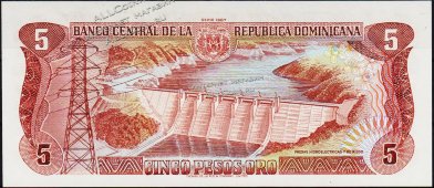 Банкнота Доминикана 5 песо 1987 года. P.118с(3-2) - UNC - Банкнота Доминикана 5 песо 1987 года. P.118с(3-2) - UNC