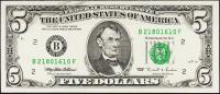 Банкнота США 5 долларов 1995 года. Р.498 UNC "B" B-F