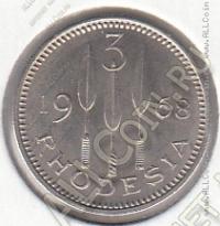 15-130 Родезия  3 пенса=2-1/2 цента 1968г. КМ# 8 UNC медно-никелевая 6,5гр. 27мм