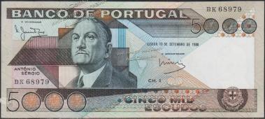 Португалия 5000 эскудо 1980г. P.182а(1) - XF+ - Португалия 5000 эскудо 1980г. P.182а(1) - XF+