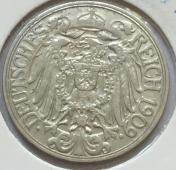 #001 Германия 25 пенни 1909г. Серебро  (F) - #001 Германия 25 пенни 1909г. Серебро  (F)
