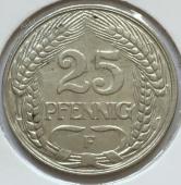 #001 Германия 25 пенни 1909г. Серебро  (F) - #001 Германия 25 пенни 1909г. Серебро  (F)
