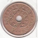 9-110 Южная Родезия 1 пенни 1951г. КМ #25 бронза