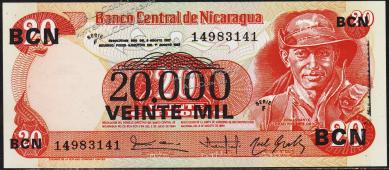 Никарагуа 20.000 кордоба 1987г. P.147 UNC на 20 кордоба 1984г.  - Никарагуа 20.000 кордоба 1987г. P.147 UNC на 20 кордоба 1984г. 
