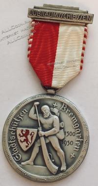 #212 Швейцария спорт Медаль Знаки.   Юбилейные стрельбы в Бремгартен. 1950 год.
