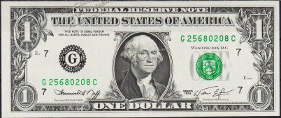 Банкнота США 1 доллар 1974 года. Р.455 UNC "G" G-C - Банкнота США 1 доллар 1974 года. Р.455 UNC "G" G-C