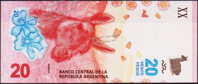 Банкнота Аргентина 20 песо 2017 год. P.NEW - UNC "А"  - Банкнота Аргентина 20 песо 2017 год. P.NEW - UNC "А" 
