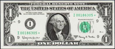 Банкнота США 1 доллар 1963А года Р.443в - UNC "I" I-Звезда - Банкнота США 1 доллар 1963А года Р.443в - UNC "I" I-Звезда