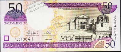 Банкнота Доминикана 50 песо 2000 года. P.161 UNC - Банкнота Доминикана 50 песо 2000 года. P.161 UNC