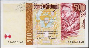 Банкнота Португалия 500 эскудо 2000 года. P.187с(1) - UNC - Банкнота Португалия 500 эскудо 2000 года. P.187с(1) - UNC