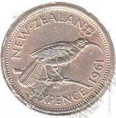  5-106	Новая Зеландия 6 пенса 1961г. КМ # 26,2 медно-никелевая 2,83гр. 19,3мм -  5-106	Новая Зеландия 6 пенса 1961г. КМ # 26,2 медно-никелевая 2,83гр. 19,3мм