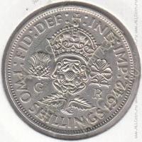10-61 Великобритания 2 шиллинга 1942г. КМ # 855 серебро  11,3104гр. 28,3мм