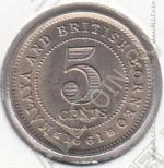 16-54 Малайя и Борнео 5 центов 1961г. КМ # 1 UNC медно-никелевая 1,41гр. 16мм