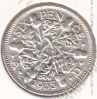 30-11 Великобритания 6 пенсов 1935г. КМ # 832 серебро 2,8276гр. 19,5мм