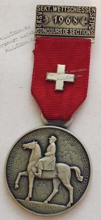 #214 Швейцария спорт Медаль Знаки.   Стрельбы памяти Генерала Гусана. 1968 год.