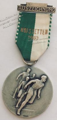 #298 Швейцария спорт Медаль Знаки. Легкая атлетика в Хофштеттен. 1963 год.