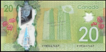 Банкнота Канада 20 долларов 2012 года. P.108в - UNC - Банкнота Канада 20 долларов 2012 года. P.108в - UNC