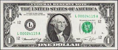 Банкнота США 1 доллар 1974 года. Р.455 UNC "L" L-A - Банкнота США 1 доллар 1974 года. Р.455 UNC "L" L-A