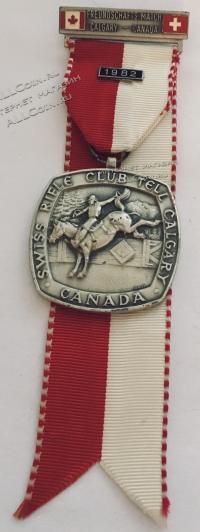 #299 Швейцария спорт Медаль Знаки. Медаль клуба Калгари. Винтовака Телля. 1982 год.