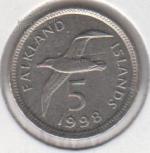 Фолклендские Острова 5 пенни 1998г. КМ# 4.2 UNC Медь Никель 18мм. (арт274)
