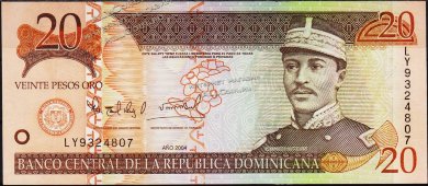 Банкнота Доминикана 20 песо 2004 года. P.169d - UNC - Банкнота Доминикана 20 песо 2004 года. P.169d - UNC