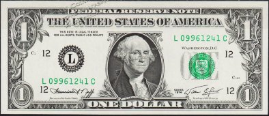 Банкнота США 1 доллар 1974 года. Р.455 UNC "L" L-C - Банкнота США 1 доллар 1974 года. Р.455 UNC "L" L-C