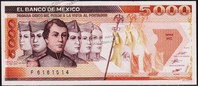 Мексика 5.000 песо 1987г. P.88в(1) - UNC - Мексика 5.000 песо 1987г. P.88в(1) - UNC