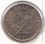 10-163 Либерия 1/2 цента 1941г КМ # 10а UNC медно-никелевая