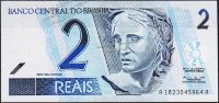 Банкнота Бразилия 2 реала 2001 года. P.249а - UNC