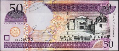 Банкнота Доминикана 50 песо 2002 года. P.170в - UNC - Банкнота Доминикана 50 песо 2002 года. P.170в - UNC