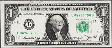 Банкнота США 1 доллар 1974 года. Р.455 UNC "L" L-D - Банкнота США 1 доллар 1974 года. Р.455 UNC "L" L-D