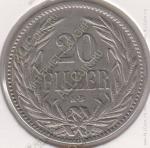4-166 Венгрия 20 филлеров 1894г. KM#483 никель