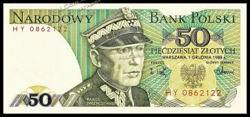 Банкнота Польша 50 злотых 1988 года. P.142c - AUNC - Банкнота Польша 50 злотых 1988 года. P.142c - AUNC