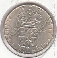 15-136 Швеция 1 крона 1967г. КМ # 826 UNC серебро 7,0гр. 25мм