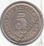 16-58 Малайя и Борнео 5 центов 1957Н г. КМ # 1  UNC медно-никелевая 1,41гр. 16мм