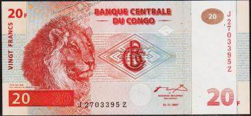 Конго 20 франков 1997г. P.88А.z - UNC - Конго 20 франков 1997г. P.88А.z - UNC