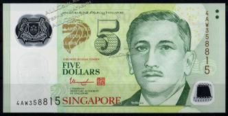 Сингапур 5 долларов 2014г. P.NEW - UNC - Сингапур 5 долларов 2014г. P.NEW - UNC