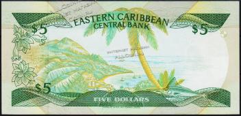 Восточные Карибы 5 долларов 1988-89г. P.22u - UNC - Восточные Карибы 5 долларов 1988-89г. P.22u - UNC
