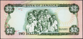 Банкнота Ямайка 2 доллара 01.03.1986 года. P.69в(1) - UNC - Банкнота Ямайка 2 доллара 01.03.1986 года. P.69в(1) - UNC