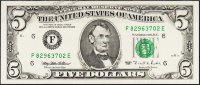 Банкнота США 5 долларов 1995 года. Р.498 UNC "F" F-E