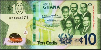 Банкнота Гана 10 седи 2019 года. P.39g - UNC - Банкнота Гана 10 седи 2019 года. P.39g - UNC