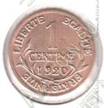 6-134 Франция 1 сентим 1920 г. KM# 840 Бронза 1,0 гр. 15,0 мм.