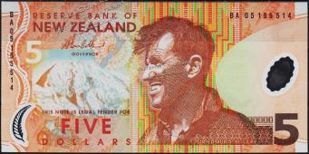 Банкнота Новая Зеландия 5 долларов 2005 года. P.185в(2) - UNC - Банкнота Новая Зеландия 5 долларов 2005 года. P.185в(2) - UNC