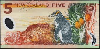 Банкнота Новая Зеландия 5 долларов 2005 года. P.185в(2) - UNC - Банкнота Новая Зеландия 5 долларов 2005 года. P.185в(2) - UNC