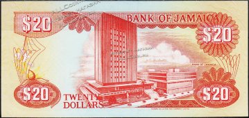 Банкнота Ямайка 20 долларов 1989 года. P.72с - UNC - Банкнота Ямайка 20 долларов 1989 года. P.72с - UNC